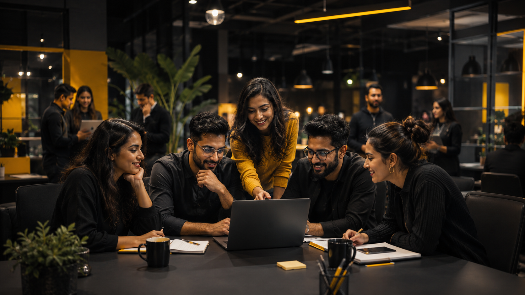 Creative marketing team collaborating in a modern office
