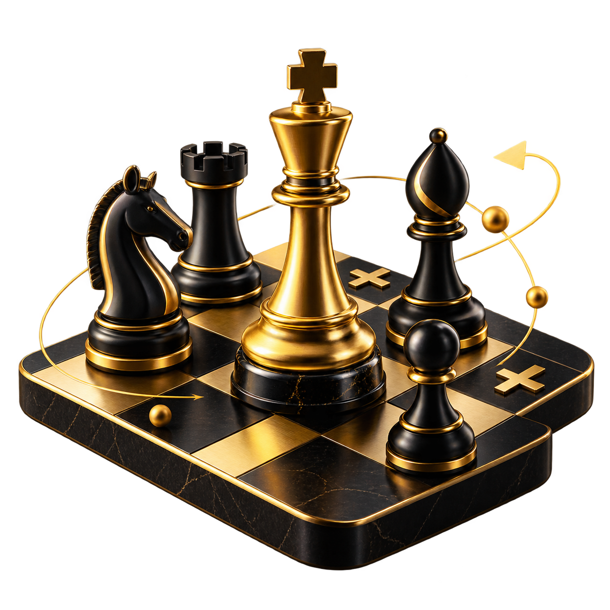 Black and gold chess strategy illustration