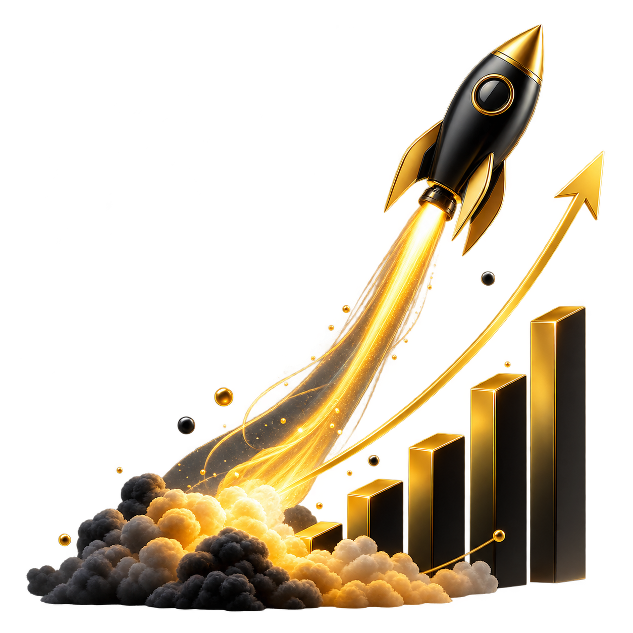 Black and gold rocket growth illustration